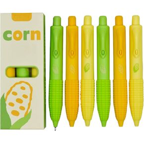 Maydahui 9 Pcs Cute Mini Corn Pens Short Small Pocket Pens 4.53 inch/11.5 cm Retractable Stubby Pens Parkinson Pens Arthritis Hands Gel Pen Black Ink for Shcool Office Stocking Stuffers