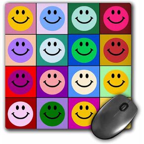 3dRose LLC 8 x 8 x 0.25 Inches Mouse Pad, Colorful Smiley Face Squares Warhol Style Happy Rainbow Smilies Bright Multicolored Multicolor (mp_113153_1)
