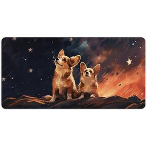 Animal Akita Dog Large Mouse Pad Gaming Starry Night Corgi Dog Mousepad Aesthetic Cute Puppy Desk Mat for Keyboard and Mouse Mat Non-Slip Rubber Desk Pad 23.6 x 11.8 Inch