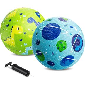 Pack of 2 Cartoon Playground Balls, Balls for Toddler 1-6, 8.5" Rubber Ball Bouncy Kickball, Indoor & Outdoor Game Toys for Boys Girls with Pump