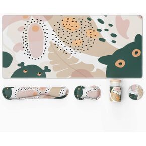 Large Keyboards Mouse Pad Support Set Ergonomic 5 in 1 Keyboard Wrist Rest with Memory Foam Easy Typing Pain Relief 34.5x15.7 Desk Mat in for Home Office Game- Cute Abstract