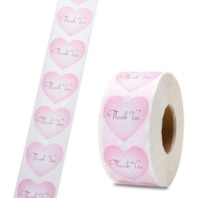 Love Heart-Shaped Thank You Sticker Thank You Commercial Sticker 1.5x1.5in1200Sticker /roll