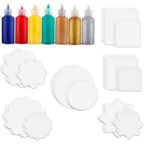 Arts and Crafts for Kids Ages 4-8,Paint Spin Art Machine Refill Pack,Art Craft Set of 36 Cardboard Pieces and 7 Bottles of Colored Paint,Cool Painting Spinner Toys Refill Set