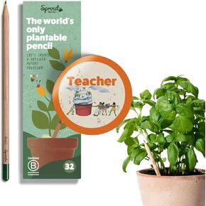 SproutWorld Wood-Cased Pencils | Teacher's Edition | HB Pre-Sharpened Graphite Plantable Wooden Pencils with flower, Herb & Vegetable Seeds | Gift for Teachers, Creative Kids & Students | 32 Pack