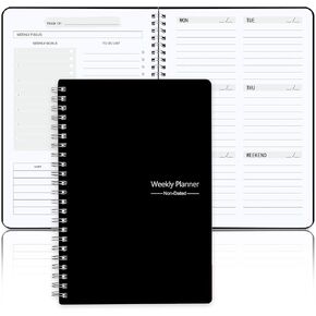 Undated Weekly Planner- Weekly Goals Notebook, A5 To Do List Planner, Habit Tracker Journal with Spiral Binding, 5.7 x 8.0 inches