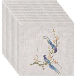 BENECREAT 20 Sheets White Square Linen Embroidery Fabric, 9.8x9.8 inch Stitch Embroidery Cloth Needlework Fabric for Garments Crafts Accessories
