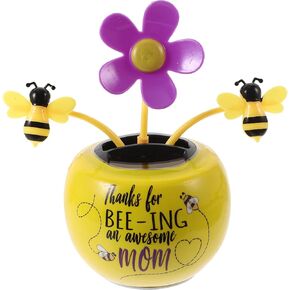 VILLCASE Solar Dancing Flower Bobblehead Car Dashboard Decoration Bee Design, Solar Powered Swing Toy Flowerpot Windowsill No Battery Required for Dashboard Office Desk Decor