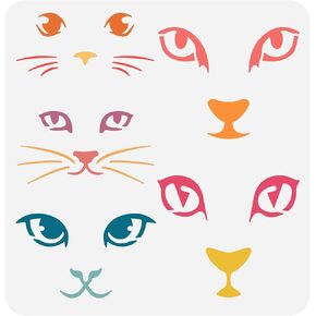 FINGERINSPIRE Catface Stencil for Painting 11.8x11.8inch Reusable Cat Eyes Drawing Template Cat Facial Expression Painting Stencil Hollow Out Stencils for Painting on Wood Wall DIY Home Decor