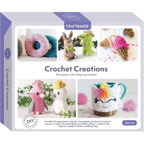 Craft Maker: Crochet Creations Kit - Learn to Crochet at Home, Mindful Craft Kit for Adults, Includes Yarn & Crochet Needles, Great Indoor Activities