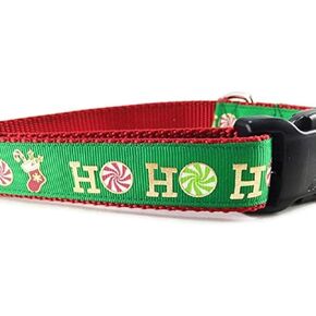 Christmas Dog Collar, Ho Ho Ho, Red, Green, 1 inch Wide, Adjustable, Nylon, Medium and Large (Green Ho Ho Ho, Large 15-22")