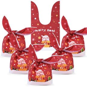 FamEaze Christmas Cellophane Bags, 50 PCS Christmas Cellophane Treat Bags Christmas Party Candy Gags, Goodies Bags Gift Bags for Christmas Party Favors, 5.5x9inch, Red