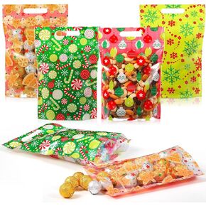 60 Pcs Christmas Zip Lock Bags Plastic Christmas Candy Treat Bags with Handles Snowflake Candy Gingerbread Goodie Bags Bulk Winter Party Favor Gift Bags for Holiday Birthday Party Supplies