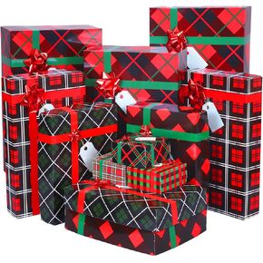 Qilery 24 Pieces Christmas Gift Boxes with Lids and Red Bows Buffalo Plaid Christmas Gift Wrap Boxes 4 Sizes Bulk Gift Boxes Shirt Box for Wrapping Xmas Holiday Present (Plaid)