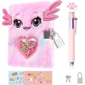 MINI Heart Diary for Girls with Lock and Keys, 4.7x6.1in Cute Plush Diary Secret Diary, Writing Journal Lined Pages Notebook Sequined Design Birthday Gift Set for Kids ages 6-8