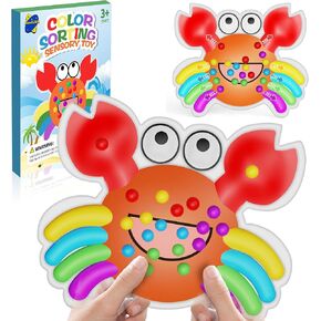 Crab Color Sorting Sensory Toy,Montessori Travel Game for Toddlers, Perfect Christmas Stocking Stuffer,Enhances Fine Motor Skills & Ideal for Autism Fidgets, Suitable for Boys