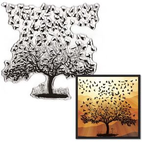 ALIBBON Fall Tree Background Clear Stamps for Card Making and Photo Album Decorations, Winter Trees Crow Clear Stamps, Autumn Trees Transparent Rubber Stamps for Crafts and DIY Scrapbooking