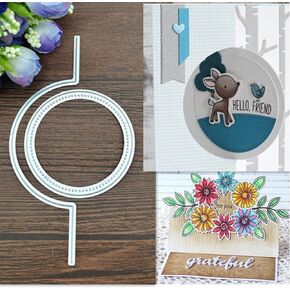 DDeehs Round Tag Flower Metal Die Cuts,Round Square Card Cutting Dies Cut Stencils DIY Scrapbooking Album Decorative Embossing Paper Dies Festival Card Making, Sliver, 13.4x7cm5.27X2.75