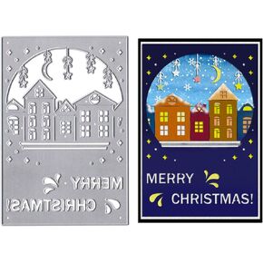 ABTOLS Metal Christmas Theme Cutting Dies for Card Making, Rectangle Frame Die Cuts Christmas House Snowflake Words Dies Template Mould for Card Scrapbooking and DIY Craft Album Paper Card Decor