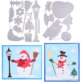 GLOBLELAND Christmas Snowman Embossing Template Street Light Carbon Steel Die Cuts Christmas Tree Gift Snowflake Embossing for Scrapbooking Card DIY Craft Decoration