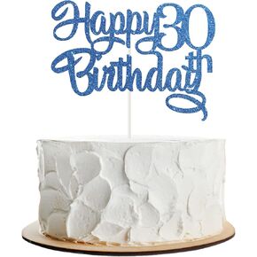 Happy 30th Birthday Cake Topper, Cheers to 30 Years, 30 & Fabulous, Happy 30th Anniversary Birthday Party Decoration Supplies, 30th Theme Birthday Party Cake Decor - Blue