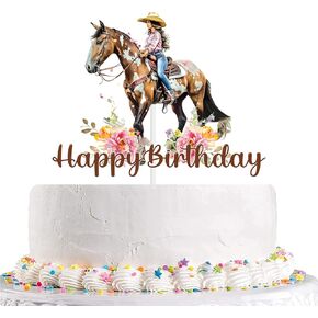 Cowgirl Birthday Cake Topper - Western Cowgirl Happy Birthday Cake Topper for Cowgirls Girls Women' Birthday Party Supplies - Horse Cake Toppers