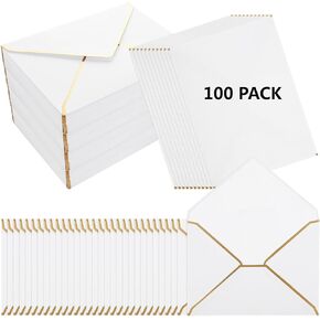 100 Pcs Invitation Envelopes, 5x7 Inch Envelopes for Invitations, 5 x 7 Card Envelopes V Flap Envelopes with Gold Border for Wedding, Graduation, Baby Shower,Photos,Birthday (White, Gold)