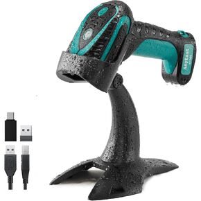 Wireless Barcode Scanner with Stand, Industrial 1D 2D QR Bluetooth Barcode Scanner for Android, iOS, Windows, Mac, USB Bar Code Reader Scanner with Drop Resistant Dustproof Waterproof