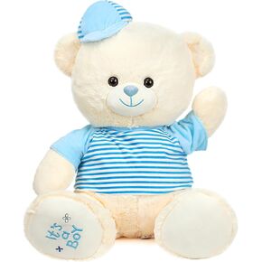 It’s a Boy Teddy Bear with Blue Shirt Bear Stuffed Animals Gender Reveal Party Decoration Baby Shower Soft Plush Toy First Bear for New Born Kids, Blue, 3 Feet