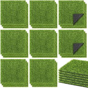 TURSTIN 30 Pieces Artificial Grass Mat 12 x 12 Inch Fake Grass Square Mat Synthetic Turf Patch Tiles with Drainage Holes Realistic Grass Rug for DIY Crafts Patio Indoor Outdoor Decor, Grass Green