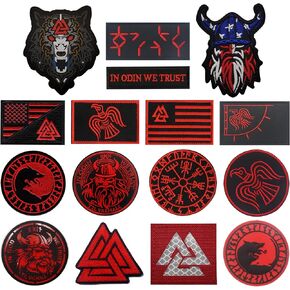 16 PCS AliPlus Viking Patches Vegvisir Aegishjalmur Valknut Patches Viking Wolf Raven Patch Helm of Awe Embroidered IR Infrared Reflective PVC Patches Laser Cut Patches