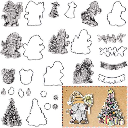 Christmas Trees Clear Stamps and Dies for Card Making, Christmas Wreath House Rubber Stamps Xmas Trees Frame Cutting Dies Sets for Scrapbooking Journaling Crafts Supplies in Saudi Arabia