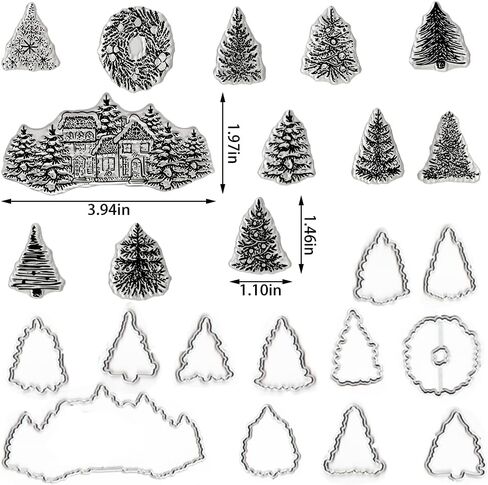 Christmas Trees Clear Stamps and Dies for Card Making, Christmas Wreath House Rubber Stamps Xmas Trees Frame Cutting Dies Sets for Scrapbooking Journaling Crafts Supplies in Saudi Arabia