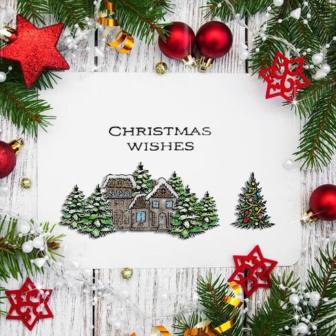Christmas Trees Clear Stamps and Dies for Card Making, Christmas Wreath House Rubber Stamps Xmas Trees Frame Cutting Dies Sets for Scrapbooking Journaling Crafts Supplies in Saudi Arabia