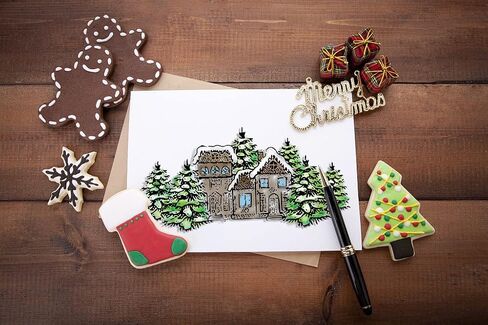 Christmas Trees Clear Stamps and Dies for Card Making, Christmas Wreath House Rubber Stamps Xmas Trees Frame Cutting Dies Sets for Scrapbooking Journaling Crafts Supplies in Saudi Arabia