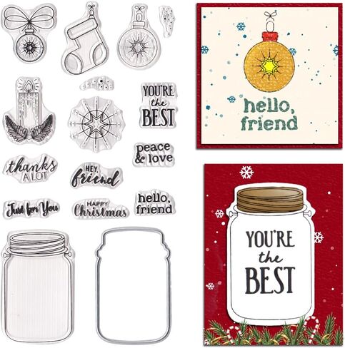 Christmas Trees Clear Stamps and Dies for Card Making, Christmas Wreath House Rubber Stamps Xmas Trees Frame Cutting Dies Sets for Scrapbooking Journaling Crafts Supplies in Saudi Arabia