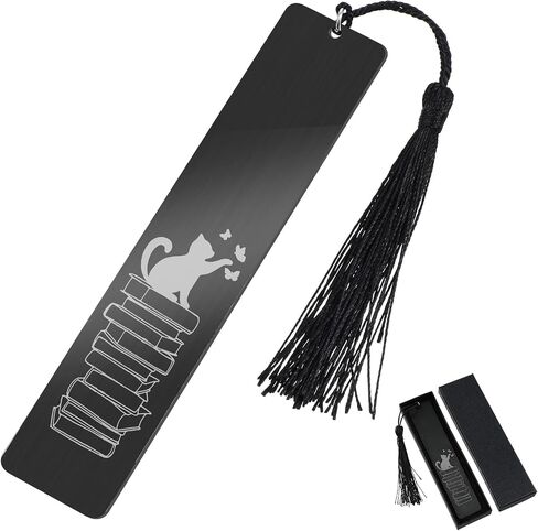 Cute Cat Bookmark, Funny Bookmark Gift for Women Metal Bookmarks with Scale Romantic Book Markers Tassels Pendant Gift Box for Students Teacher School Office Supplies Reader Cat Lovers(Black) in Saudi Arabia