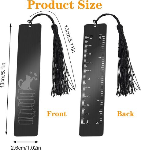 Cute Cat Bookmark, Funny Bookmark Gift for Women Metal Bookmarks with Scale Romantic Book Markers Tassels Pendant Gift Box for Students Teacher School Office Supplies Reader Cat Lovers(Black) in Saudi Arabia