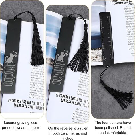 Cute Cat Bookmark, Funny Bookmark Gift for Women Metal Bookmarks with Scale Romantic Book Markers Tassels Pendant Gift Box for Students Teacher School Office Supplies Reader Cat Lovers(Black) in Saudi Arabia