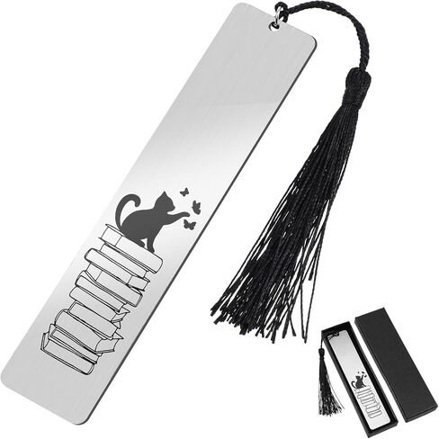 Cute Cat Bookmark, Funny Bookmark Gift for Women Metal Bookmarks with Scale Romantic Book Markers Tassels Pendant Gift Box for Students Teacher School Office Supplies Reader Cat Lovers(Black) in Saudi Arabia