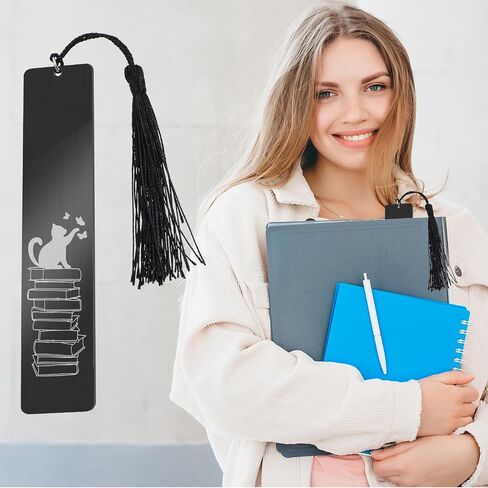 Cute Cat Bookmark, Funny Bookmark Gift for Women Metal Bookmarks with Scale Romantic Book Markers Tassels Pendant Gift Box for Students Teacher School Office Supplies Reader Cat Lovers(Black) in Saudi Arabia