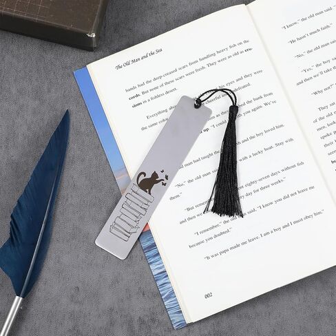 Cute Cat Bookmark, Funny Bookmark Gift for Women Metal Bookmarks with Scale Romantic Book Markers Tassels Pendant Gift Box for Students Teacher School Office Supplies Reader Cat Lovers(Black) in Saudi Arabia