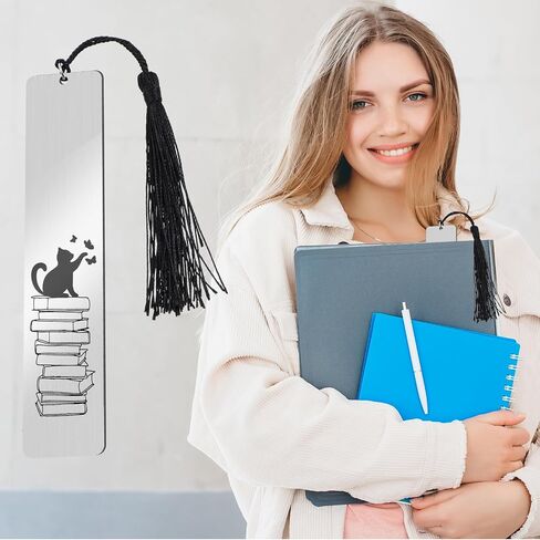 Cute Cat Bookmark, Funny Bookmark Gift for Women Metal Bookmarks with Scale Romantic Book Markers Tassels Pendant Gift Box for Students Teacher School Office Supplies Reader Cat Lovers(Black) in Saudi Arabia