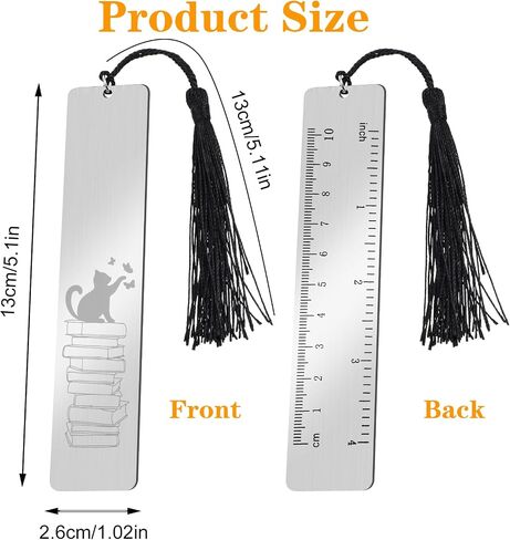 Cute Cat Bookmark, Funny Bookmark Gift for Women Metal Bookmarks with Scale Romantic Book Markers Tassels Pendant Gift Box for Students Teacher School Office Supplies Reader Cat Lovers(Black) in Saudi Arabia
