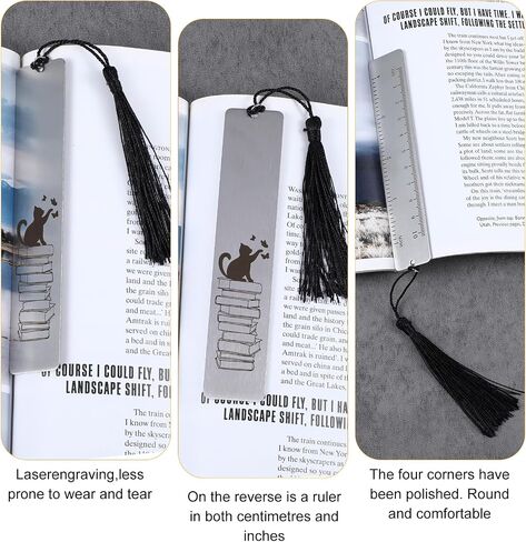 Cute Cat Bookmark, Funny Bookmark Gift for Women Metal Bookmarks with Scale Romantic Book Markers Tassels Pendant Gift Box for Students Teacher School Office Supplies Reader Cat Lovers(Black) in Saudi Arabia