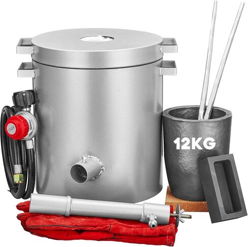 طقم فرن صهر البروبان 12 كجم، سعة كبيرة 2700 درجة فهرنهايت عالية المسبك المنزلي فرن صهر الذهب والفضة والنحاس والألومنيوم معدن إعادة تدوير أداة صب الصهر in Kuwait