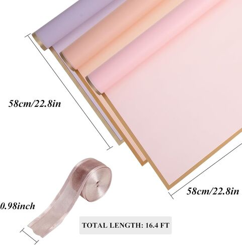 eageus 60 Sheets Floral Wrapping Paper, 6 Colors Waterproof Flowers Bouquet Packaging Paper with Gold Border Double Sided, Florist Packaging Supplies for Birthday Wedding(Fresh) in Saudi Arabia