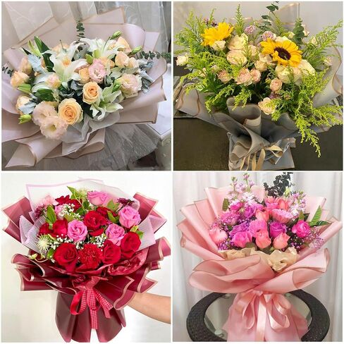 eageus 60 Sheets Floral Wrapping Paper, 6 Colors Waterproof Flowers Bouquet Packaging Paper with Gold Border Double Sided, Florist Packaging Supplies for Birthday Wedding(Fresh) in Saudi Arabia
