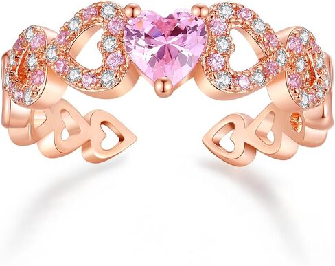 Rose Gold Plated Heart Ring for Women | Pink Crystal Heart Cubic Zirconia Rings for Her in Saudi Arabia
