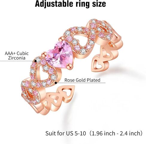 Rose Gold Plated Heart Ring for Women | Pink Crystal Heart Cubic Zirconia Rings for Her in Saudi Arabia