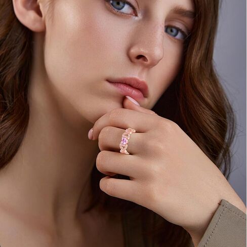 Rose Gold Plated Heart Ring for Women | Pink Crystal Heart Cubic Zirconia Rings for Her in Saudi Arabia